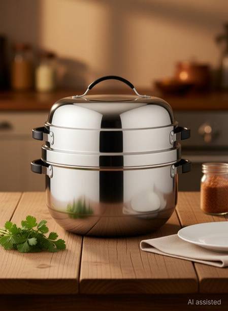 PRABHA Double Delight Cook N Serve Pot 1.5 Kg, Thermal Rice Cooker with Rubber Gasket Stainless Steel Steamer