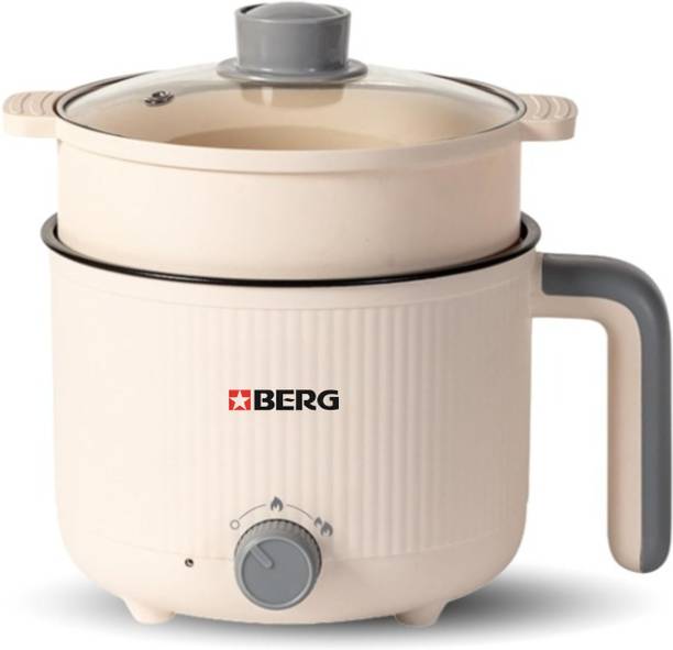 BERG Multipurpose Electric Cooker 1.5 Liter Hotpot For Water Rice Idli Momos Tea 600W Stainless Steel, Plastic Steamer