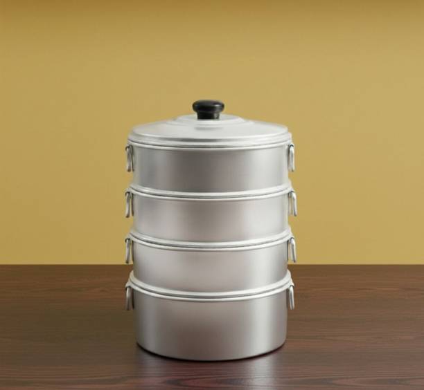 TambaVeda Aluminium Momo Steamer for Idli, Dhokla & Vegetables | 4 Tier Steaming Pot Aluminium Steamer
