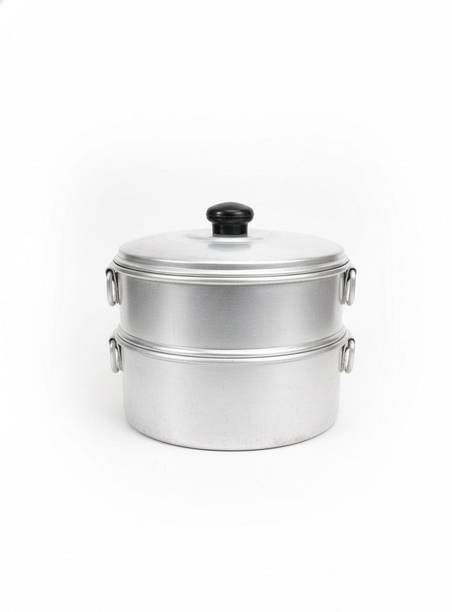 TambaVeda Aluminium Momo Steamer for Idli, Dhokla & Vegetables | 2 Tier Steaming Pot Aluminium Steamer