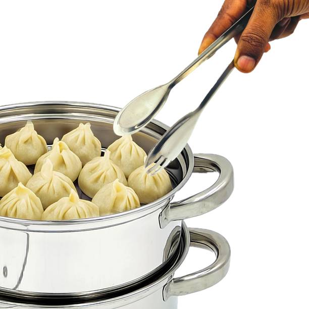 MAMOIR ® 2 Tier Steamer Pot Set Glass Lid With Small Momo Tong(1pc)| momo Steamer Stainless Steel Steamer