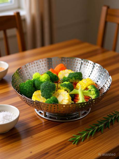 VAVSU Vegetable Steamer Basket for Veggie Fish Food,Adjustable Size to Fit Various Pot Stainless Steel Steamer