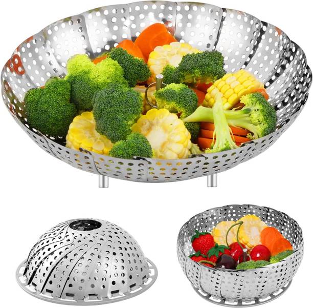 VAVSU Vegetable Steamer Basket for Veggie Fish Food,Adjustable Size to Fit Various Pot Stainless Steel Steamer