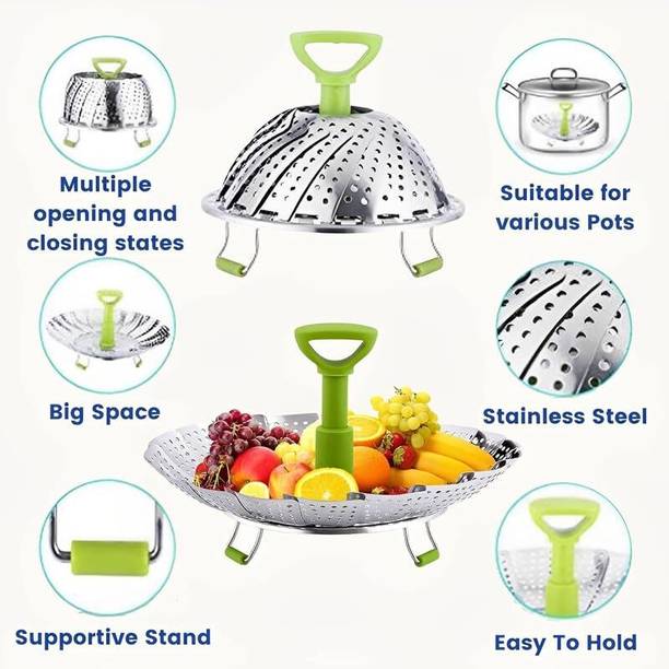 Freshome Foldable Steamer Basket for Cooking Vegetables Momos Fish Meat Egg Boiler Stainless Steel Steamer