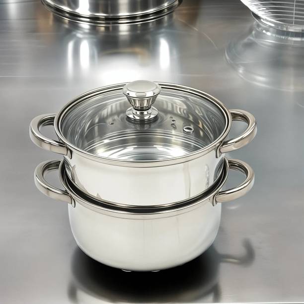 MINDKING Momo's, Modak Maker Steamer Stainless Steel Steamer 2 Tier with Glass Lid Stainless Steel, Glass Steamer