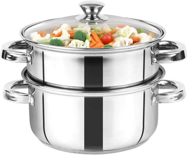 The Indus Valley 2-Tier Steamer with Glass Lid| 3-Layer sandwich base Modak/Veggies/ Momo Maker| Stainless Steel Steamer