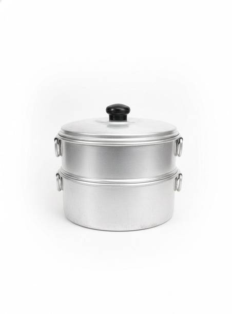 TambaVeda Aluminium Momo Steamer for Idli, Dhokla & Vegetables | 2 Tier Steaming Pot Aluminium Steamer