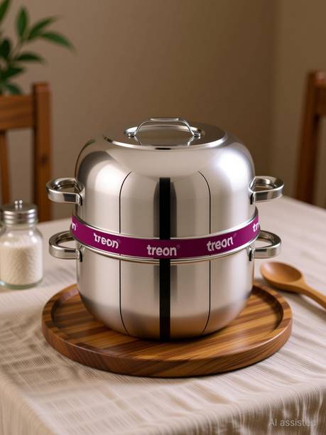 treon Stainless Steel Thermal Cooker, Rice Pot 1 kg, Steam Pot With Rubber Gasket Stainless Steel Steamer