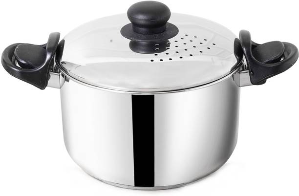 The Indus Valley Stainless Steel Strainer with Strong Lid for Noodles, Pasta, Veggies, and Rice Stainless Steel Steamer