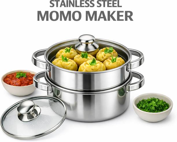 HARVISON TRADERS Momo Steamer Pot 2 Tier with lid Steel, Stainless Steel Steamer