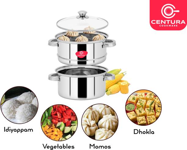 CENTURA Stainless Steel 2-Tier Steamer (6L) For Cooking, Boiling, Baking, DeepFry - 22CM Stainless Steel Steamer