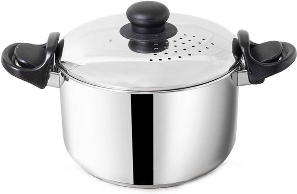 The Indus Valley Stainless Steel Strainer with Strong Lid for Noodles, Pasta, Veggies, and Rice Stainless Steel Steamer