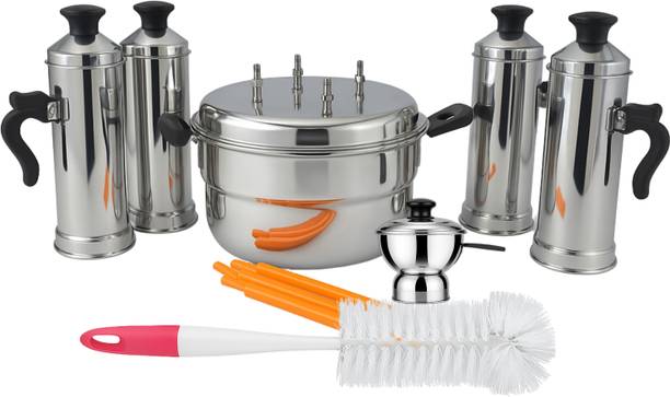 PGD 4 in 1 Puttu Maker Set, 4 Tubular, 1 Cup, 1 Bottom Base Vessel, & Cleaning brush Stainless Steel Steamer