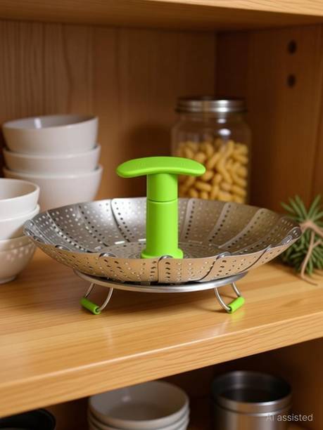 SYGA Large Stainless Steel Steamer Basket for Vegetable/Insert for Pots, Pans-7.25"-11", Green Stainless Steel Steamer