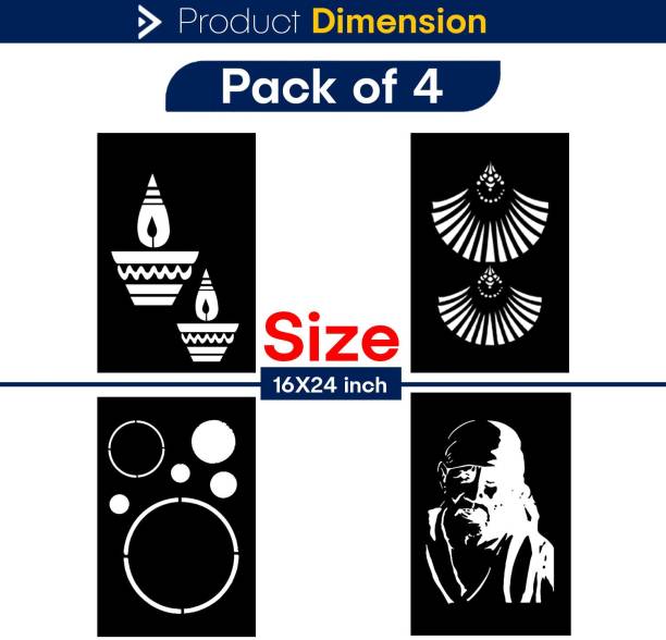 JAZZIKA Combo Stencils for wall painting (Size:- 16 X 24 Inch) Theme-World of Circle "Diya", "Roofed Chandelier", "Sai Baba Ji" Design Suitable For Painting Home Wall Decor Stencil