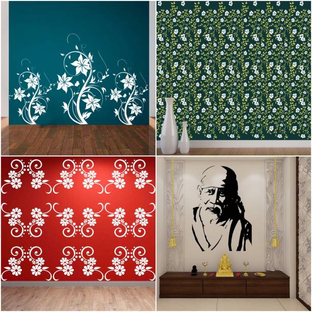 ARandNJ Painting Wall Stencils (Size :- 16 X 24 Inch) PATTERN- "Exquisite Floral", "Glowart Floral", "Trenchy Fauna Art", "Sai Baba Ji" Design Suitable For Home Wall Decor Stencil
