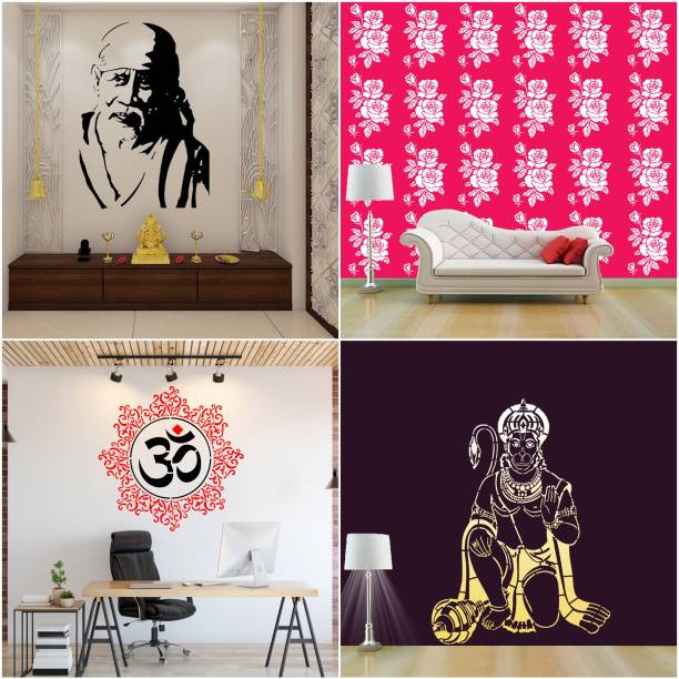 ARandNJ Painting Wall Stencils (Size :- 16 X 24 Inch) PATTERN- "Sai Baba Ji", "Rose Flower", "Om Mandala", "Hanuman Ji" Design Suitable For Home Wall Decor Stencil