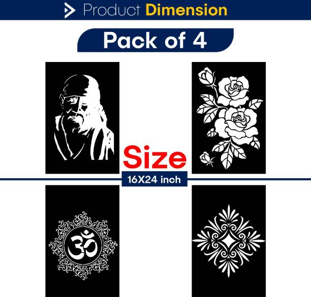 JAZZIKA Combo Stencils for wall painting (Size:- 16 X 24 Inch) Theme- "Sai Baba Ji", "Rose Flower", "Om Mandala", "Rhomb Bushes" Design Ideal For Painting Home Wall Decor Stencil