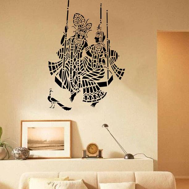 ARandNJ Painting Wall Stencils Pack of 1 (Size:- 16X24 Inch) DEVOTIONAL THEME- Radha Krishna Swinging a Swing Design Suitable For Home Wall Decoration Stencil