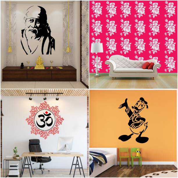 ARandNJ Painting Wall Stencils (Size :- 16 X 24 Inch) PATTERN- "Sai Baba Ji", "Rose Flower", "Om Mandala", "Donald Duck Cartoon" Design Suitable For Home Wall Decor Stencil