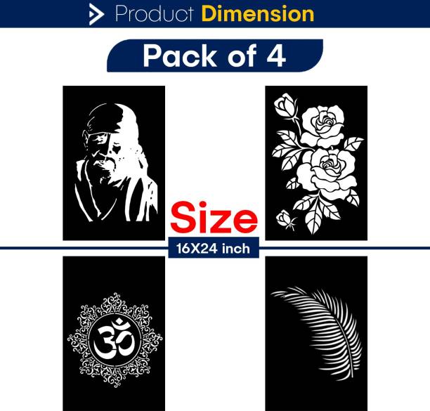 JAZZIKA Combo Stencils for wall painting (Size:- 16 X 24 Inch) Theme-"Sai Baba" "Rose Flower", "Om Mandala", "Calyptra Hedge Leaf" Design Ideal For Painting Home Wall Decor Stencil