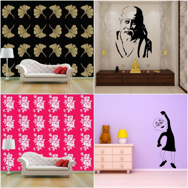 ARandNJ Painting Wall Stencils (Size :- 16 X 24 Inch) PATTERN- "Grasp Floret", "Sai Baba Ji", "Rose Flower", "Patlu Cartoon" Design Ideal For Home Wall Decor Stencil