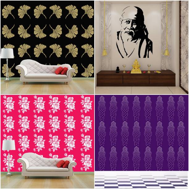JAZZIKA Combo Stencils for wall painting (Size:- 16 X 24 Inch) Theme- "Grasp Floret", "Sai Baba Ji", "Rose Flower", "Flourishing Petals" Design Ideal For Painting Home Wall Decor Stencil