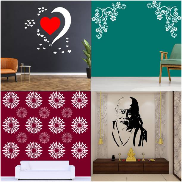 ARandNJ Painting Wall Stencils (Size :- 16 X 24 Inch) PATTERN- "Love Heart", "Waveyard Floral", "Ancient Prompting", "Sai Baba Ji" Design Suitable For Home Wall Decor Stencil