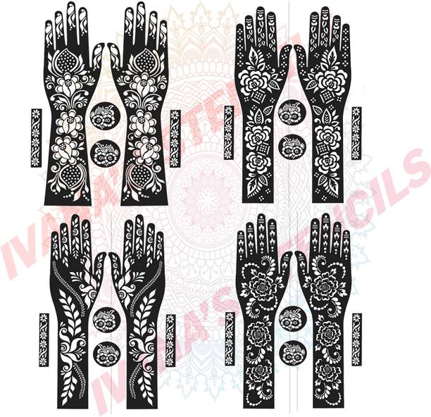 IVANA'S Full Hand Mehndi Stencil Design Full Hand Set | Henna Tattoo stencil for Women FL-21-10-11-12-13 Girls and kids | Easy to use in just 4 steps | Mehandi Sticker Stencil