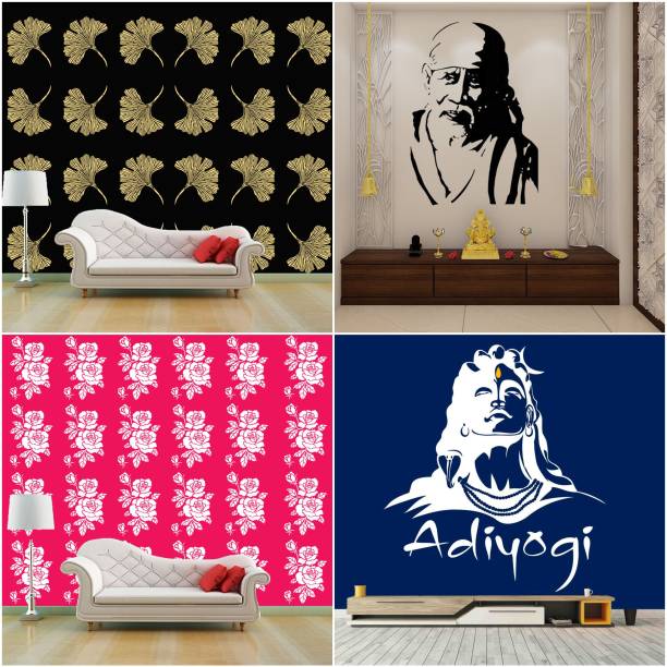 ARandNJ Painting Wall Stencils (Size :- 16 X 24 Inch) PATTERN- "Grasp Floret", "Sai Baba Ji", "Rose Flower", "Adiyogi Ji" Design Ideal For Home Wall Decor Stencil
