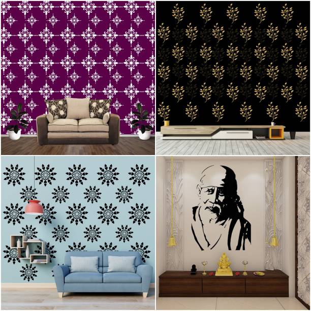 ARandNJ Painting Wall Stencils (Size :- 16 X 24 Inch) PATTERN- "Shimmering Radiant", "Creeper Leaves", "Trotwood Circle", "Sai Baba Ji" Design Suitable For Home Wall Decor Stencil