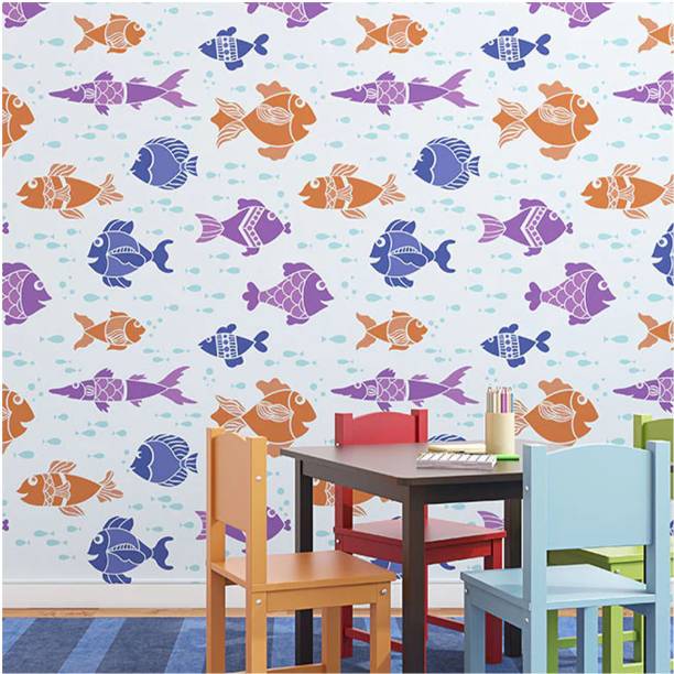 Kayra Decor Fish Design Kids Room Wall Stencils Size 24x24 Inch Stencil