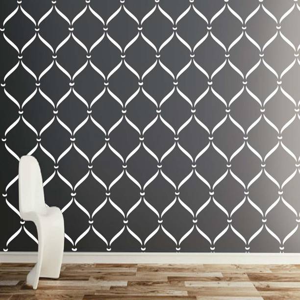 shine interiors Stencils for wall painting" Theme:-"Ribbon Stripes" Wall Stencils Keylink Design (Size 16x24 Inch) Reusable Sheet. All Over Design Stencil