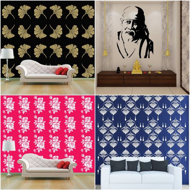 ARandNJ Painting Wall Stencils (Size :- 16 X 24 Inch) PATTERN- "Grasp Floret", "Sai Baba Ji", "Rose Flower", "Ancient Damask" Design Suitable For Home Wall Decor Stencil