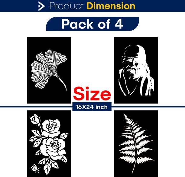 JAZZIKA Combo Stencils for wall painting (Size:- 16 X 24 Inch) Theme- "Grasp Floret", "Sai Baba Ji", "Rose Flower", "Fern Leaf" Design Suitable For Painting Home Wall Decor Stencil