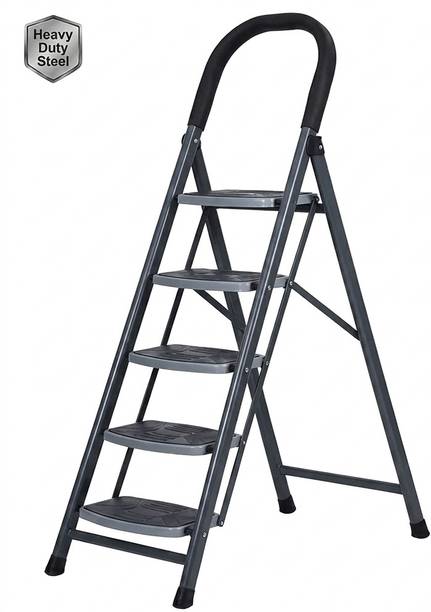 Easyhome Furnish 5 Step Steel Ladder Foldable Heavy Duty Anti-Skid Wide Pedal Step Stool Steel Ladder