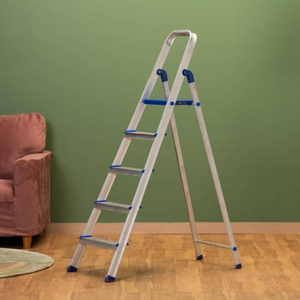 SKP FACTORY Light Weight 5 Step ladder with Wide step & Anti Skid Shoes Blue Aluminium Ladder