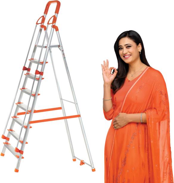 ProHome 8 Steps Ladder with Railing and Anti Slip Shoes Aluminium Ladder