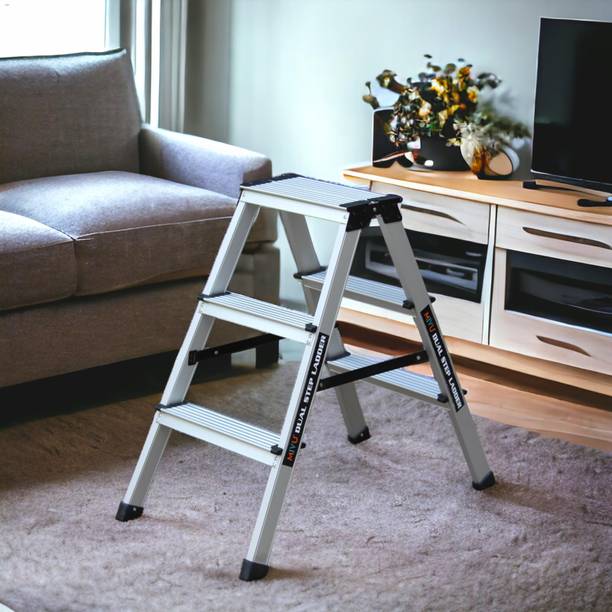 Mivu 3steps Premium Anodized Dual Step Ladder|Both Side Steps for Home & Office Use Aluminium Ladder
