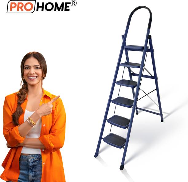 ProHome 6 Step Vetro Foldable Steel Ladder for Home | 150kg Capacity with Anti Slip Shoe Steel Ladder