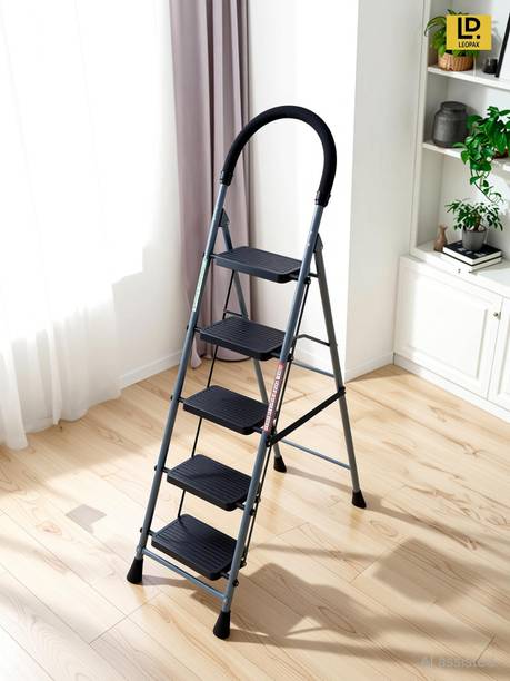 LEOPAX 5 Step Ladder for Home with Safety-Clutch & Wide Anti Skid Steps Stool Foldable Steel Ladder