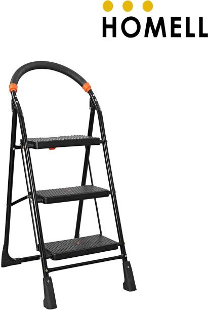 HOMELL Heavy Duty Platform 3 Step -Ce certified - Load Capacity:120 kg Steel, Plastic Ladder