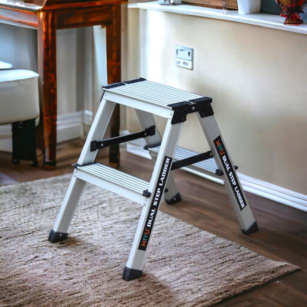 Mivu 2steps Premium Anodized Dual Step Ladder|Both Side Steps for Home & Office Use Aluminium Ladder
