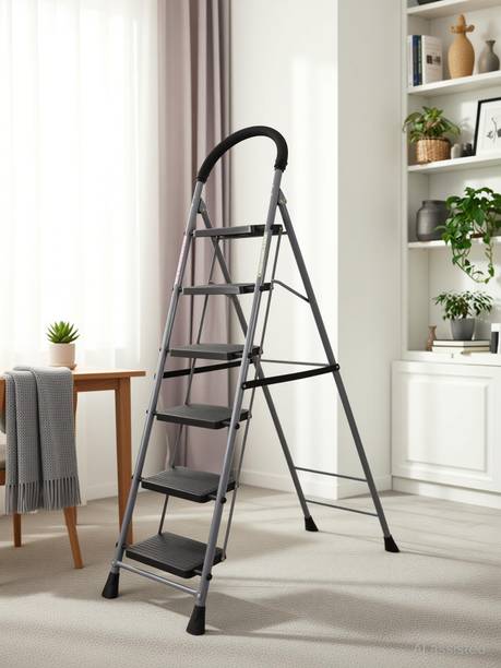 LEOPAX 6 Step Ladder for Home with Safety-Clutch & Wide Anti Skid Steps Stool Foldable Steel Ladder