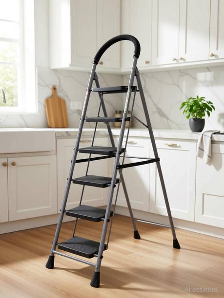 LEOPAX 6 Step Ladder for Home with Safety-Clutch & Wide Anti Skid Steps Stool Foldable Steel Ladder