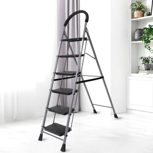 LEOPAX 6 Step Ladder for Home with Safety-Clutch & Wide Anti Skid Steps Stool Foldable Steel Ladder