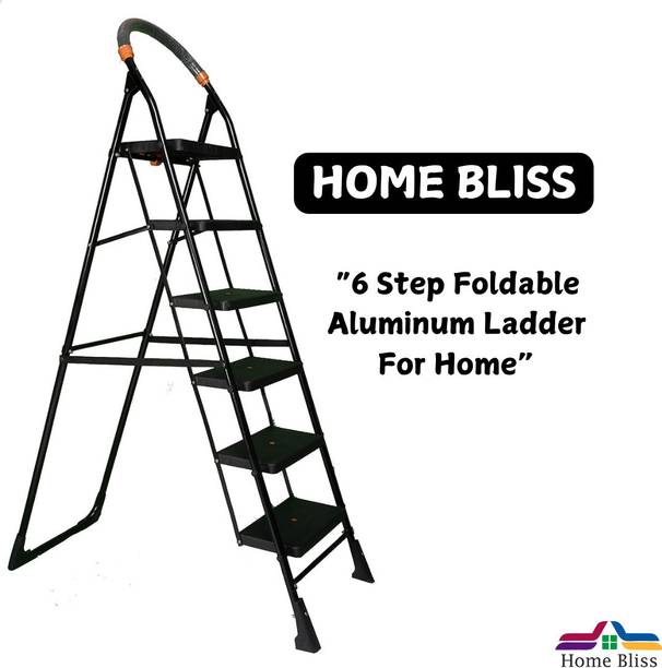 HOME BLISS Ladder for Home-Foldable Steel 6 Step Ladder-Wide Anti Skid Steps Aluminium Ladder