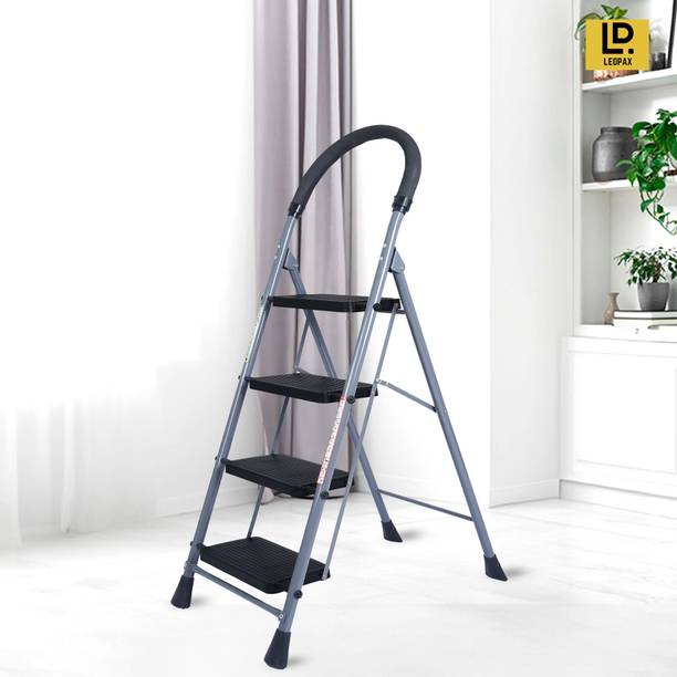 LEOPAX 4 Step Ladder for Home with Safety-Clutch & Wide Anti Skid Steps Stool Foldable Steel Ladder
