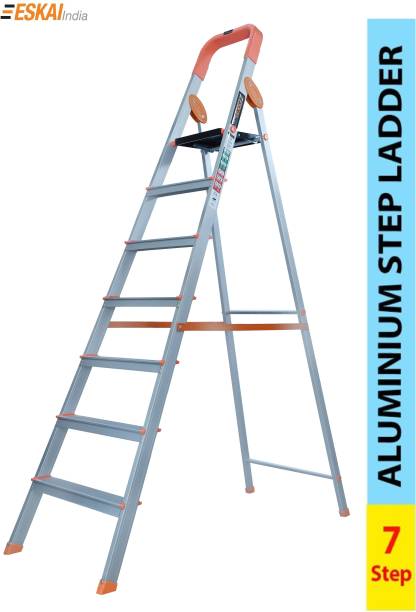 ESKAI INDIA 7 Step With Heavy Platform Aluminium Finish Ladder (5 Years Warranty) Big Foot Aluminium, Steel, Plastic Ladder