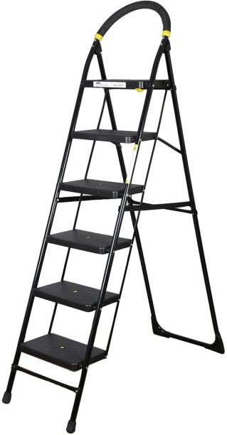 Asian Paints TruCare 6 Steps|Black color|5 Year Warranty|Home Ladder|Anti-Skid, Foldable Steel Ladder
